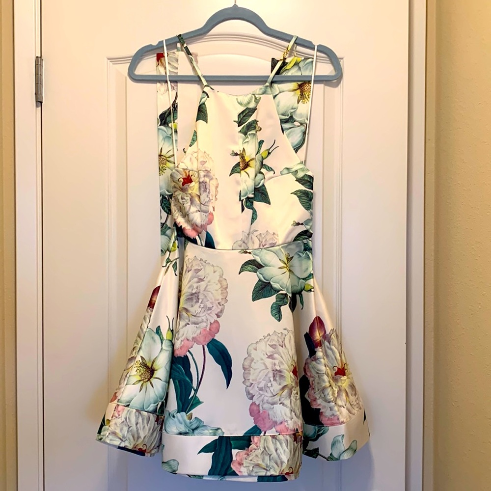 Hydrangea Haven Cream Floral Print Skater Lulus dress - Size XS